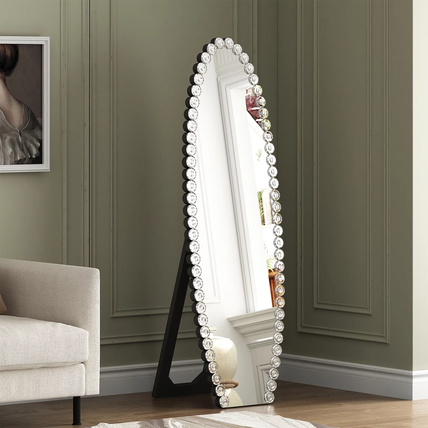 SHYFOY Oval Jeweled Floor Mirror Accent Crystal Full Length Mirror for Home Decor Living Room 61"X19.7"