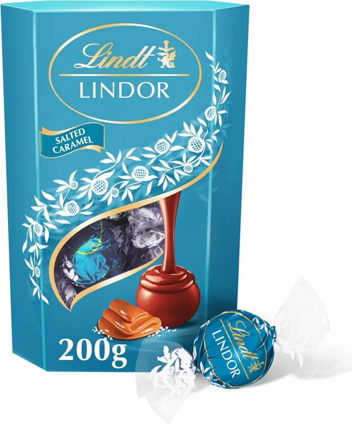 Lindt Lindor Salted Caramel Milk Chocolate Truffles Box - Approx 16 balls, 200g - Chocolate Truffles with a Smooth Melting Filling - Gift Present - Birthday, Celebrations, Congratulations, Thank you