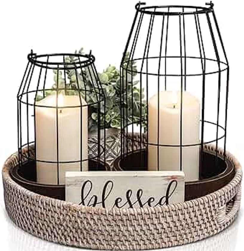 Rustic Farmhouse Lantern Decor - Stylish Decorative Lanterns for Your Living Room, Fireplace Mantle or Kitchen Dining Table - Modern Upscale Beauty for Your Entire Home