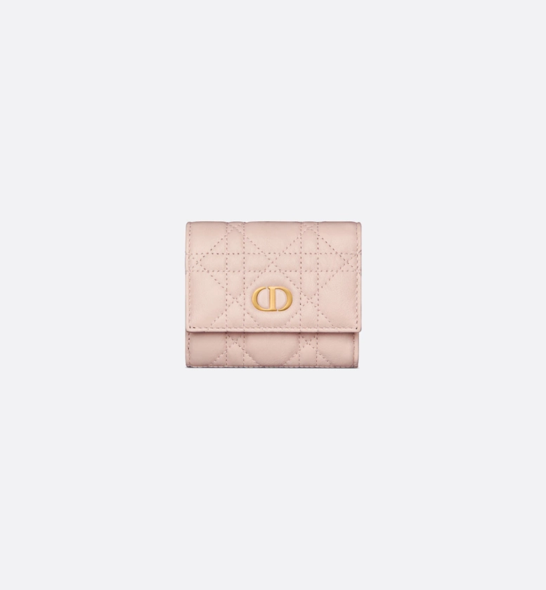 Dior Caro Hibiscus Wallet Powder Pink Supple Cannage Calfskin | DIOR