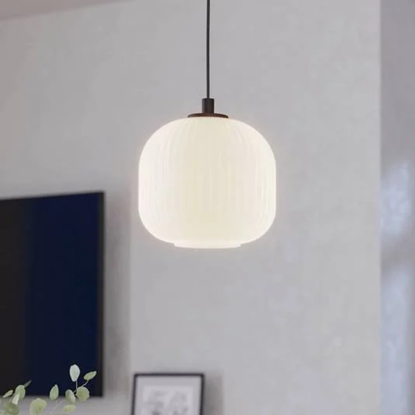 Lampe à suspendre Mantunalle, Ø 20 cm, noir/blanc, verre