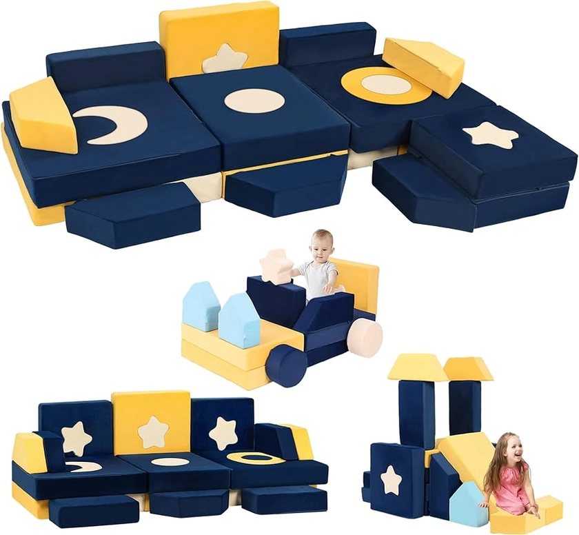 28PCS Modular Kids Play Couch - Universe Theme Toddler Couch Building Fort, Sofa Foam Couch Play Couch Set, Multifunctional Kids Sofa for Toddler to Teenagers, Playroom, Bedroom, Living Rooms