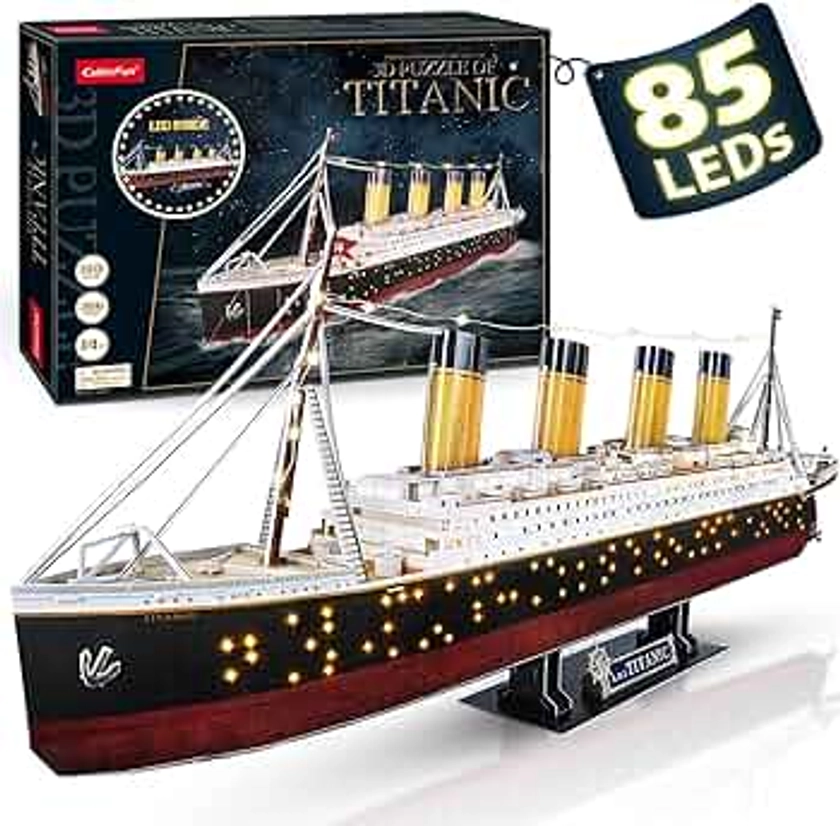 CubicFun Titanic 3D LED Puzzles for Adults 88 CM 266 Pieces,Titanic Toys for Adults Teens, Home Decor Birthday Gifts Adults Easter Gifts Teacher Gifts