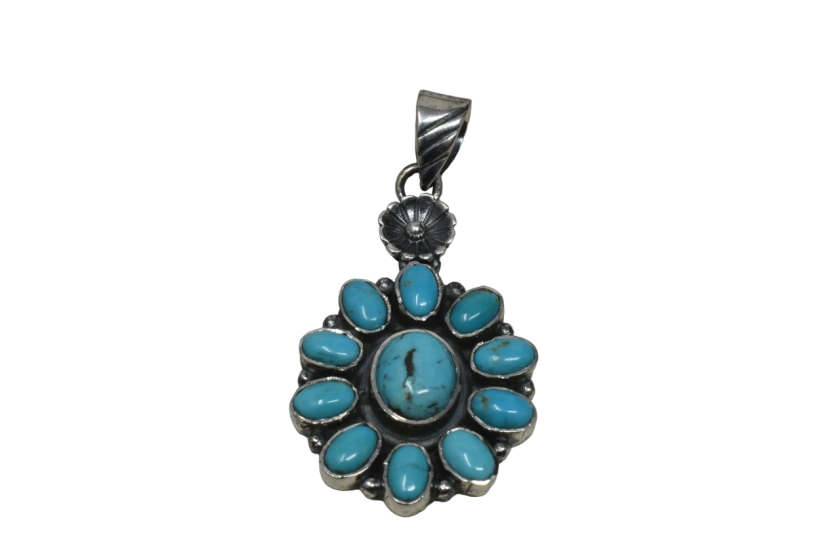 Turquoise Cluster Pendant with Flower