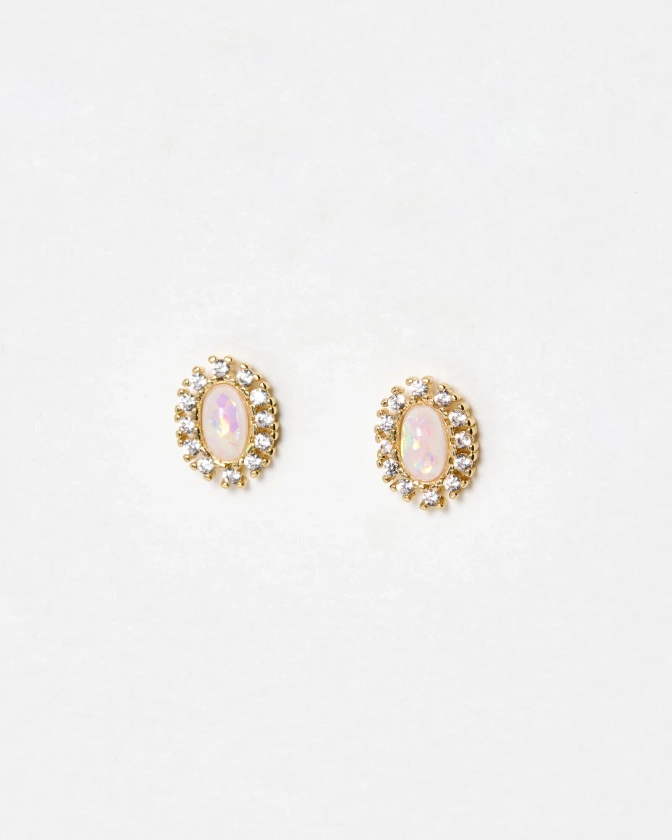 Thea Opal Oval Gold Tone Stud Earrings | Oliver Bonas