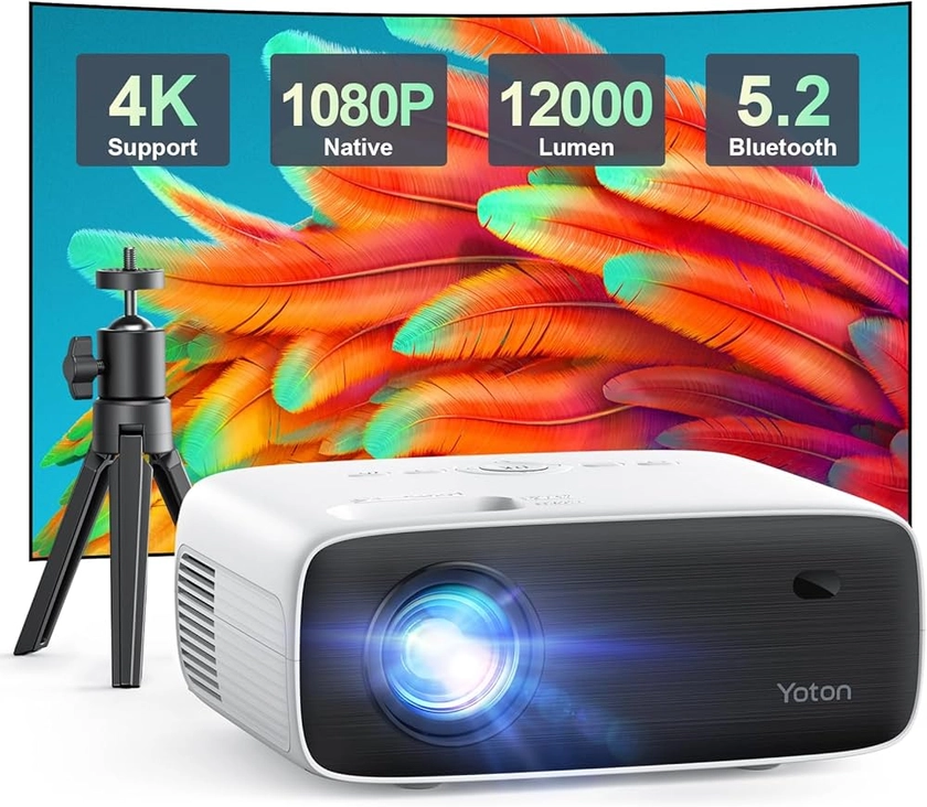 Vidéoprojecteur 4K, Bluetooth Projecteur 1080P Natif, YOTON Y6 Retroprojecteur 12000 Lumens Home Cinéma pour iOS, Android, PC, PS5, HDMI, USB, Firestick(Trépied Inclus)