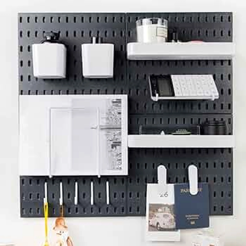Pegboard Combination Kit for Wall Organizer, Wall Mounted Pegboard Kits for Kitchen, Bedroom, Office, &Bathroom, 4 Pieces Black Pegboards and 14 Accessories, 22" x 22"