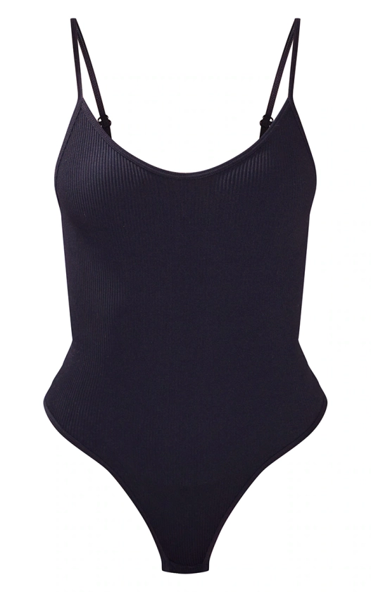 Black Contour Rib Strappy Bodysuit