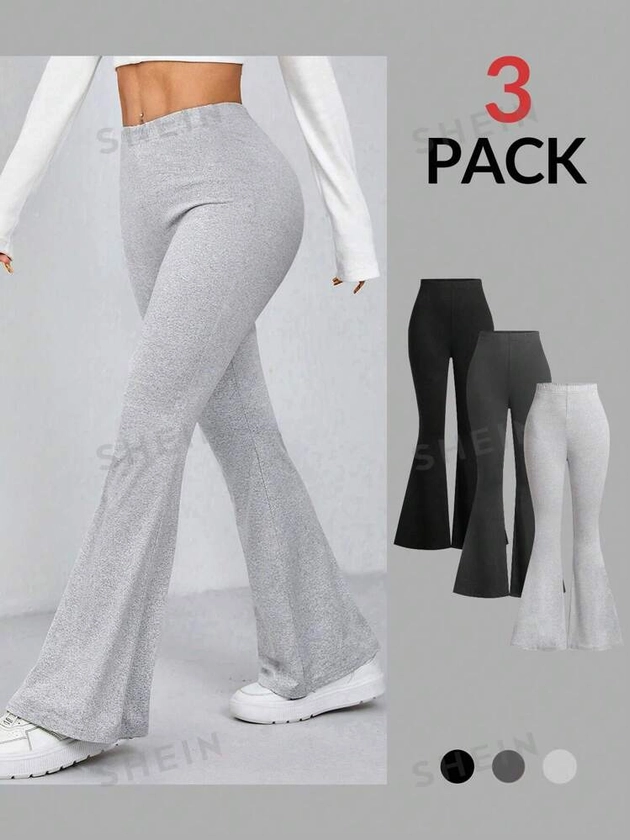 SHEIN PETITE 3 Packs Fitted Waist Elastic Band Elastic Waist Flare Suit Skinny Women's Trousers