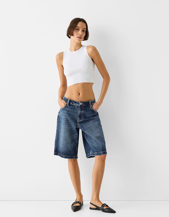 Baggy denim Bermuda shorts