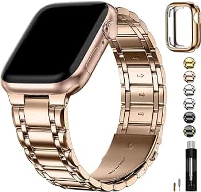 Fullmosa Metal Bands Compatible Apple Watch Band 41mm 40mm 38mm 49mm 45mm 44mm 42mm, Stainless Steel iWatch Band with Case for Apple Watch Series Ultra 9 8 7 6 5 4 3 2 1 SE,38mm 40mm 41mm Rose Gold