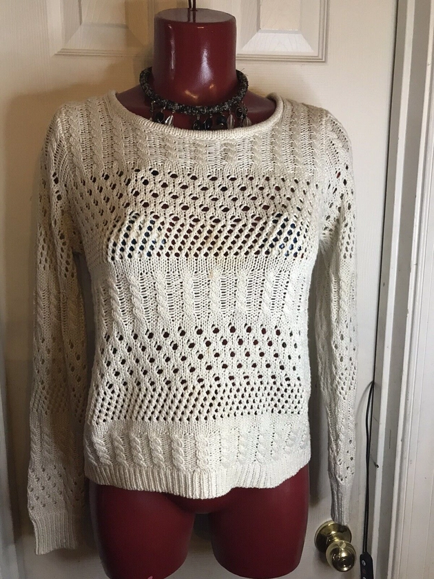 FOREVER 21 CROCHET KNIT TOP SWEATER -IVORY - SIZE SMALL S -