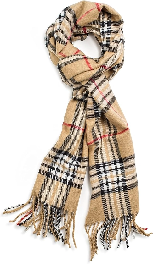VERONZ Soft Classic Cashmere Feel Winter Scarf, Camel Plaid at Amazon Men’s Clothing store