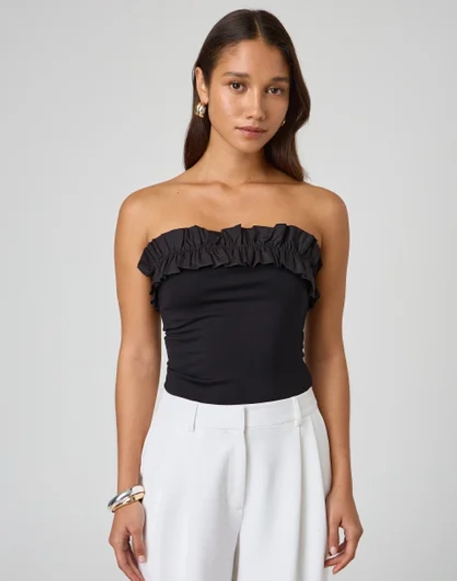 Puff Trim Strapless Top in Black | Glassons AU