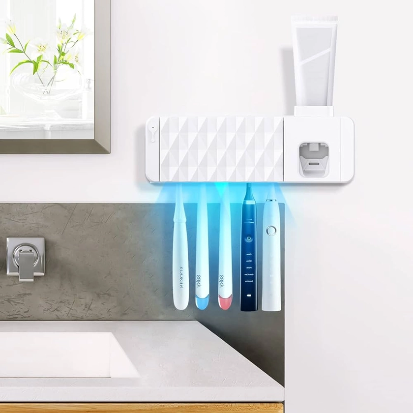 Amazon.com: OVAS HOO Toothbrush Holder Wall Mounted, Automatic Toothpaste Dispenser, Battery-Powered Multi-Functional Toothbrush Holder - Keep Your Mouth Clean and Hygienic : Home & Kitchen