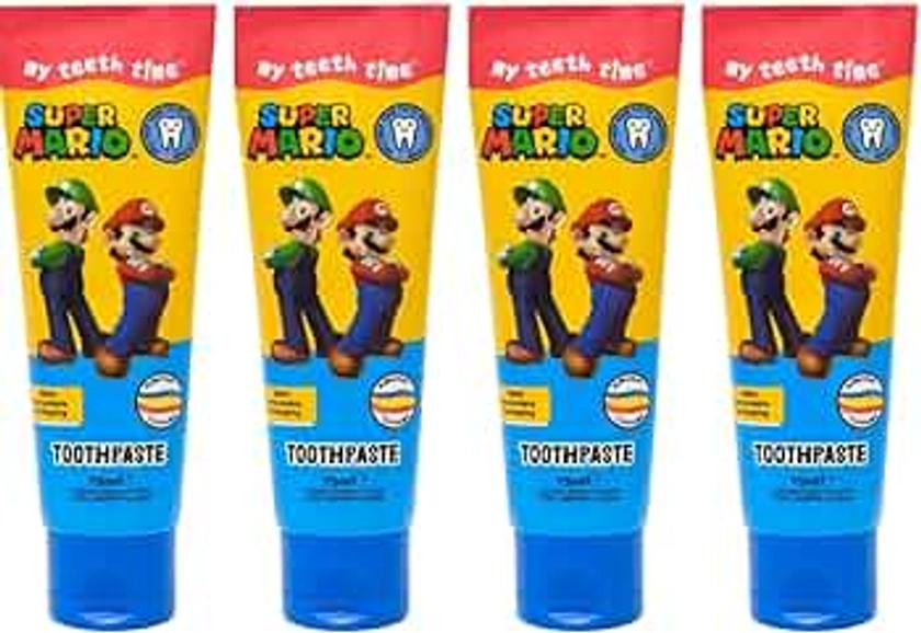 Pack of 4 x 75ml - Super Marioo Toothpaste - Bubblegum Flavoured - Freshness Fun with This Toothpaste - My Teeth Time Keep Your Teeth Squeaky Clean - 100% Protect Your Teeth - Whitening Toothpaste