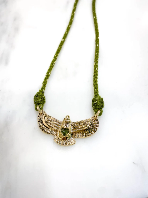 Collier Aigle Coeur - Cordon Vert