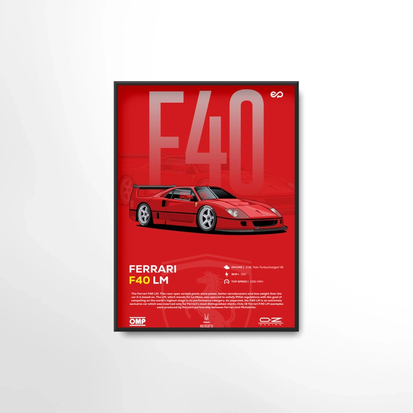 Ferrari F40 LM Inspired Wall Art