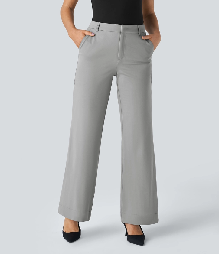 Mid Rise Side Pocket Straight Leg Work Pants