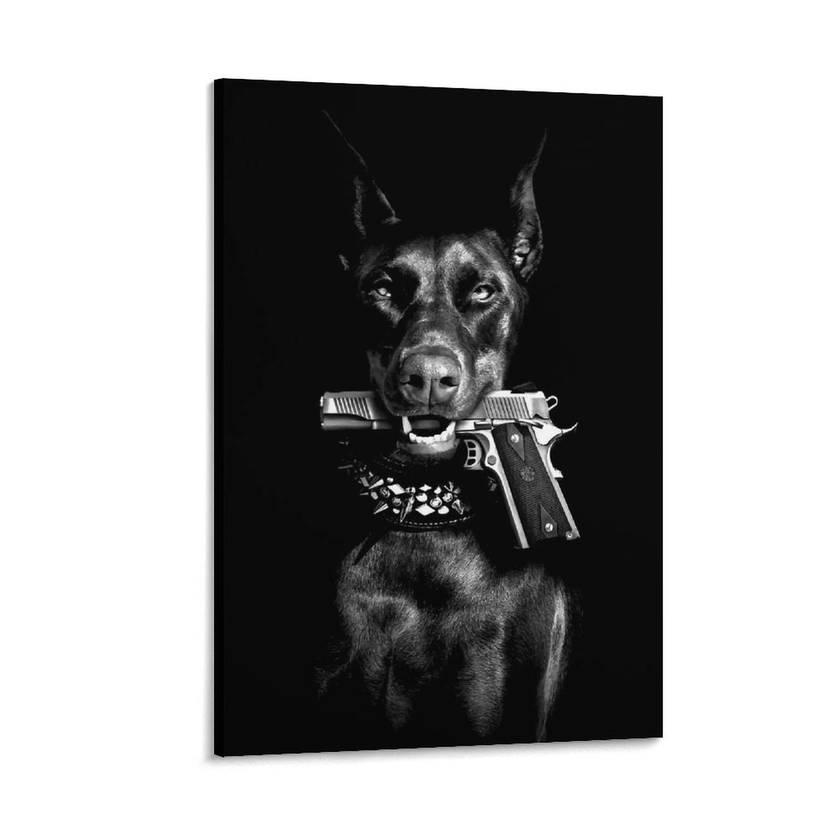 1pc Canvas Poster, Vintage Art, Doberman Poster, Black And White, Dog, Animal, Ideal Gift For Living Room, Kitchen, Decor Wall Art Wall Decor, Home De