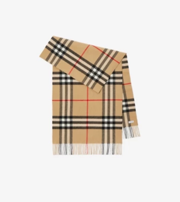 Wide Check Cashmere Scarf in Archive beige | Burberry® Official