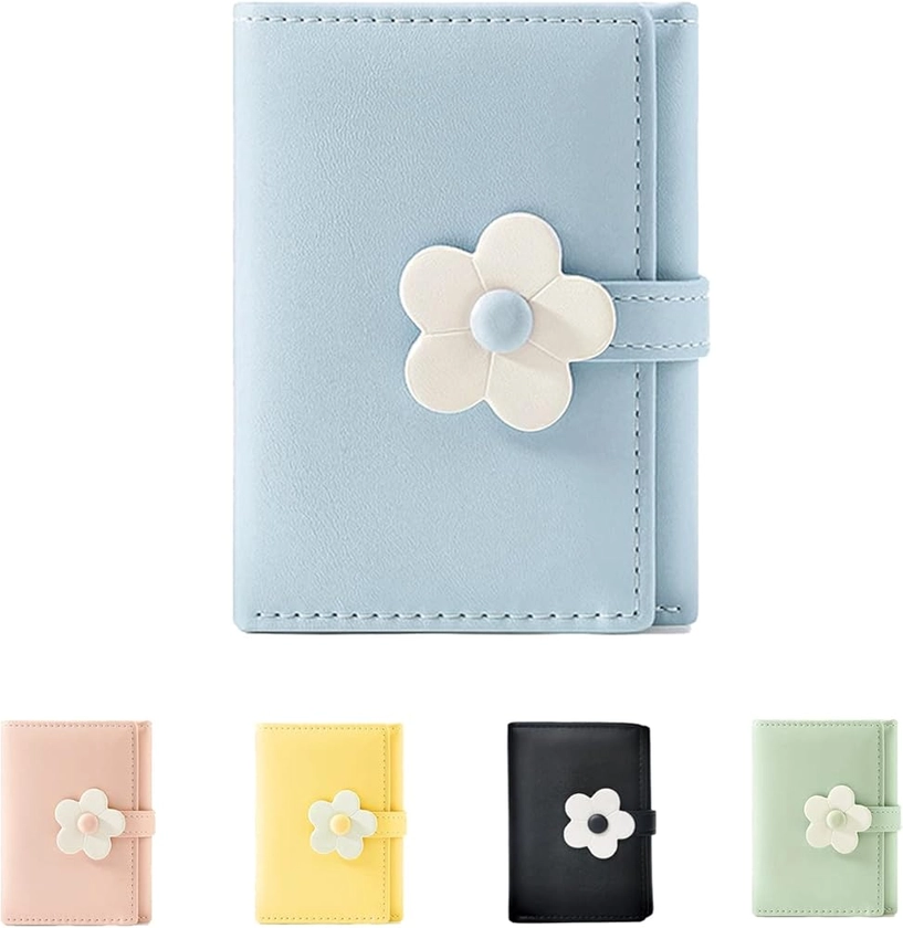 MEISEE Girls Women Wallet Tri-folded flowers Wallet Cash Pocket flowers Print Card Holder Coin Purse with ID Window elegant youthful and cute (2-blue)