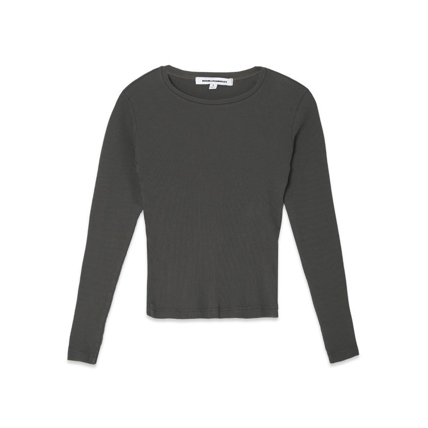 Essential Ribbed Long Sleeve Crop Top In Olive by Noend Denim