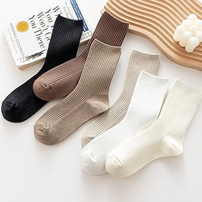 ACCFOD Womens Cute Crew Socks Casual Athletic Aesthetic Socks Neutral Cotton Socks for Women Granola Girls Clothes