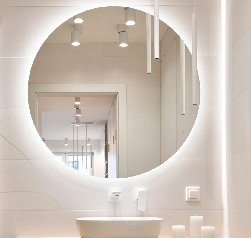 BD ART LED Badspiegel Rund Luna 60 cm, Wand Badezimmerspiegel mit Beleuchtung,