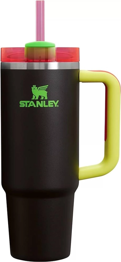 STANLEY Quencher H2.0 FlowState Stainless Steel Vacuum Insulated Tumbler with Lid and Straw for Water, Iced Tea or Coffee (Black Neon, 30 oz)