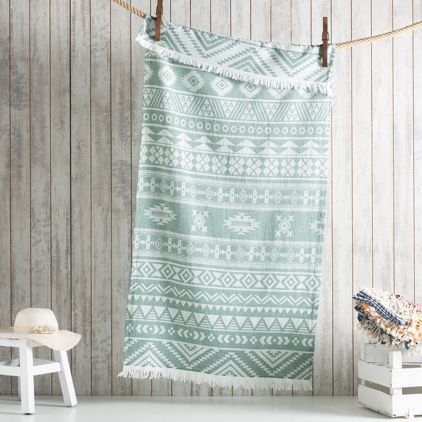 Aztec - Green Turkish Towel — Kikoya Premium Textiles