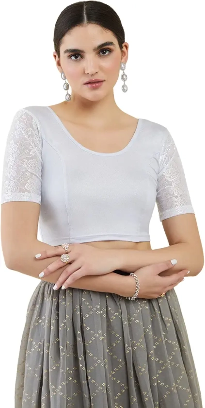 Soch Silver Spandex Princess Cut Blouse with Floral Sleeves : Amazon.in: Fashion