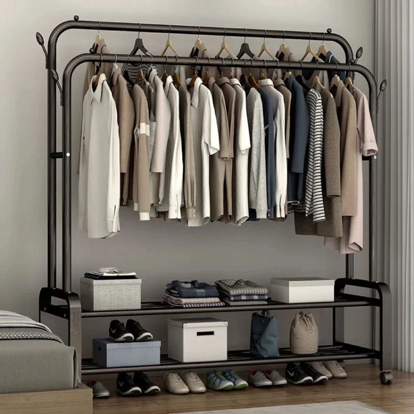 Simple wardrobe double-rod clothes rack floor