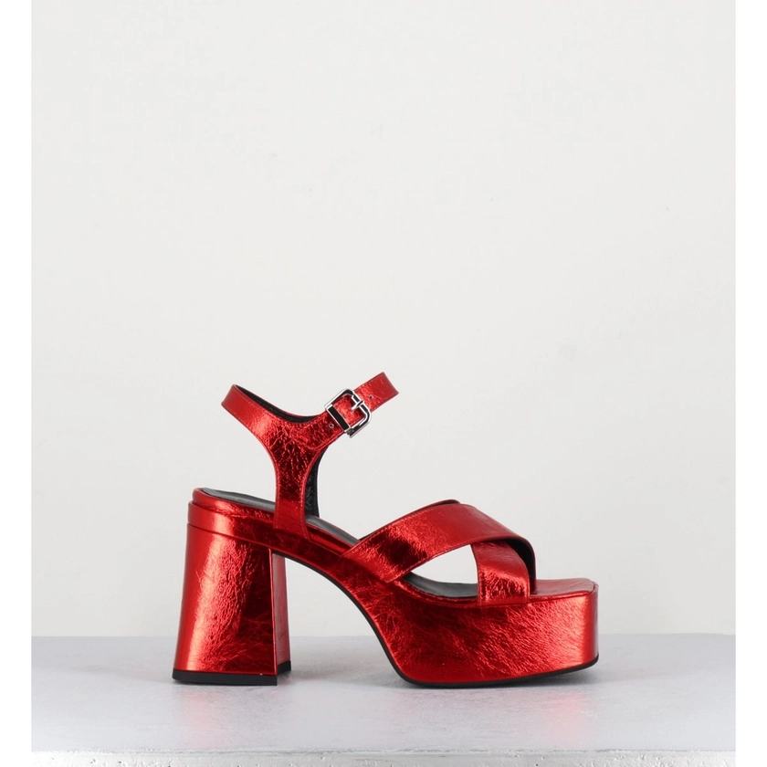 Sandales à plateforme en cuir métallisé froissé rouge - AMERI ROSSO