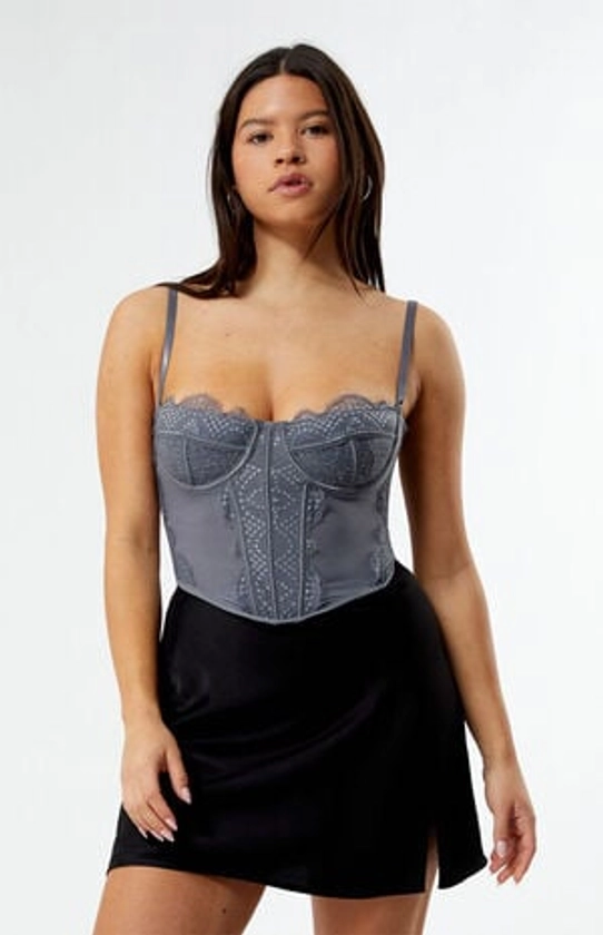 LA Hearts Lace Trim Mesh Corset Top | PacSun