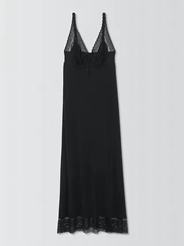 John Lewis Willow Lace Trim Maxi Nightdress, Black