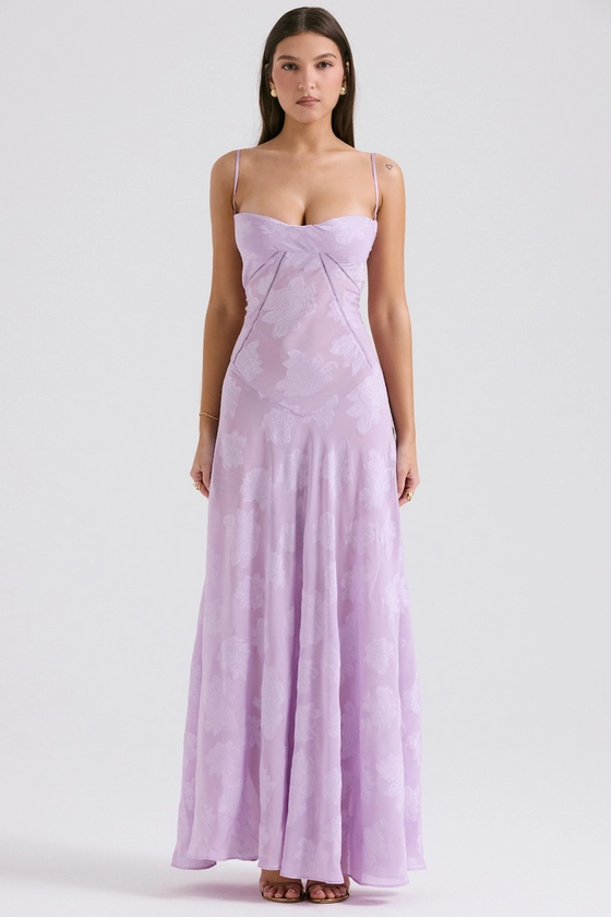 Clothing : Maxi Dresses : 'Seren' Orchid Floral Lace Back Maxi Dress