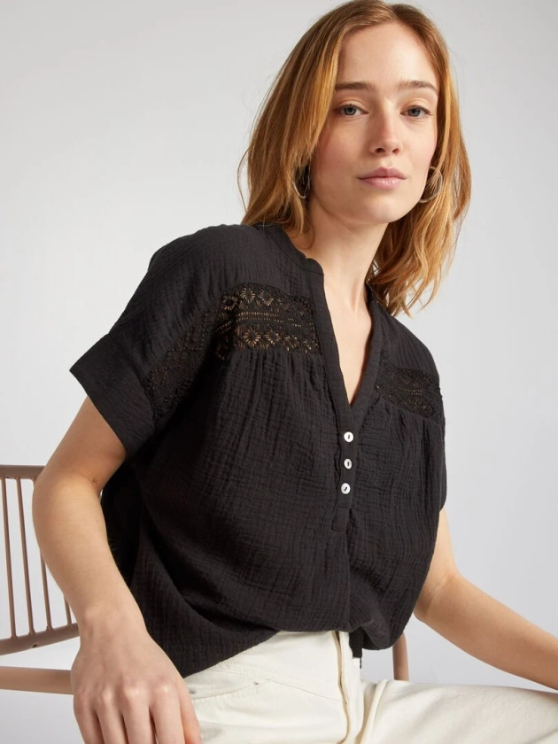 Blouse à manches courtes en gaze de coton