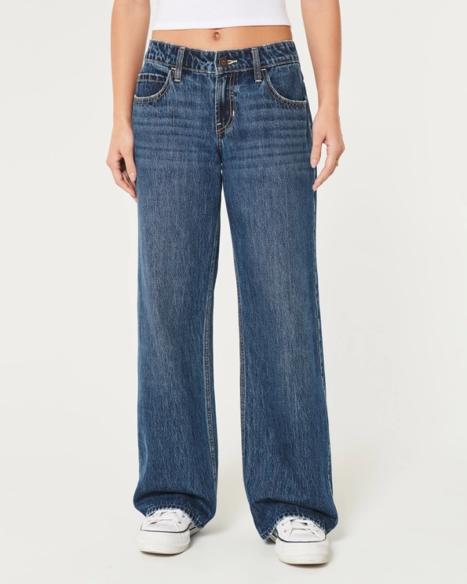 Women's Low-Rise Medium Wash Baggy Jeans | Women's Bottoms | HollisterCo.com