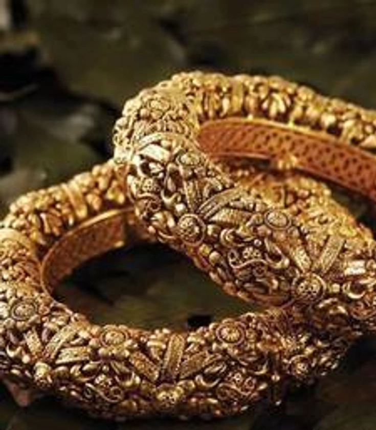 Classy Looking Gold Studded Bangle Pair - signature collection jewelry - 974611