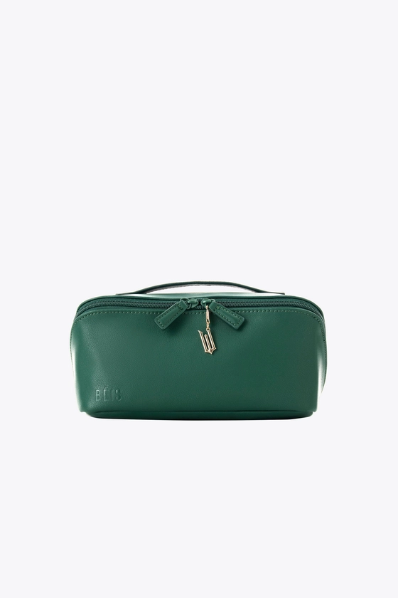 BÉIS 'The Wicked Toiletry Kit' in Wicked Green - Wide Opening Green Travel Toiletry Bag & Cosmetic Case