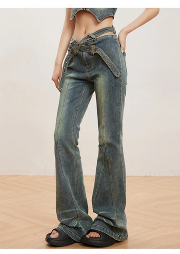 Cross-tie Flared Jeans | Byunli