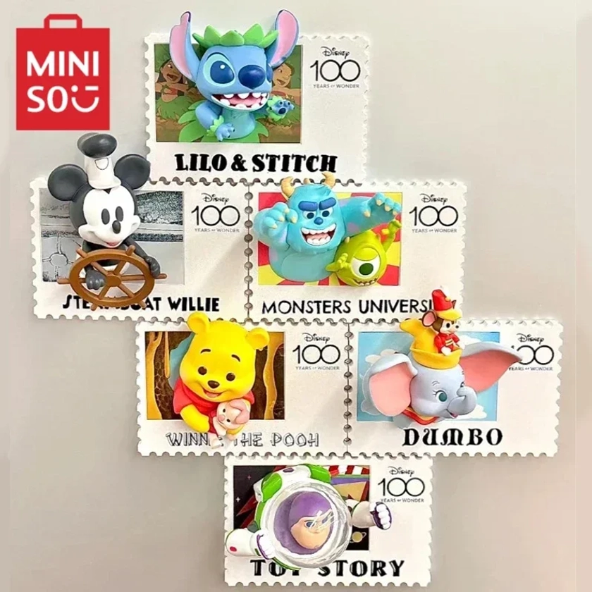 MINISO-Boîte ennemi de timbres rétro Disney, boîte mystère, cadeau de Noël pour la journée des enfants, jouets de bureau, ornement de beurre, boîte surprise animée authentique - AliExpress