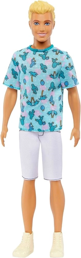 Barbie Ken Fashionistas Doll #211 with Blond Hair, Wearing Cactus Tee and White Shorts with Sneakers, HJT10 : Amazon.co.uk: Toys & Games