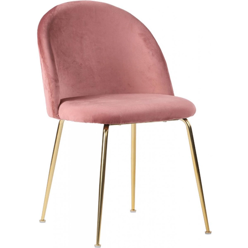 Chaise Velours Rose Dos Matelassé et Pieds en Acier Doré GENEVE