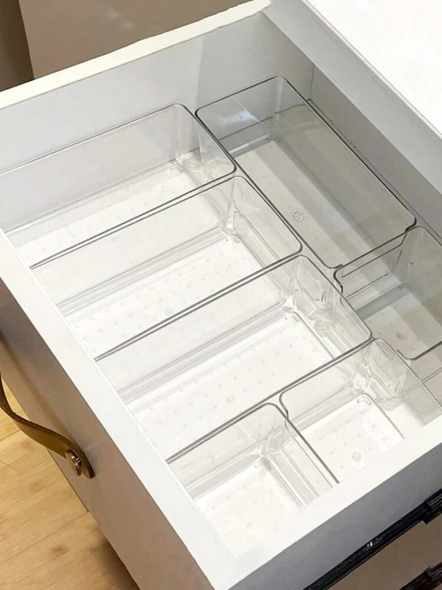 Drawer Desktop Cosmetics Storage Box, 2PCS/6PCS Combination Clear Plastic Drawer Organizer Set,Transparent Dresser Storage Box, Exquisite Storage Box,Desk Drawer Divider Organizers And Storage Bins For Makeup, Jewelry, Gadgets For Kitchen, Bedroom, Bathroom, Office | SHEIN UK