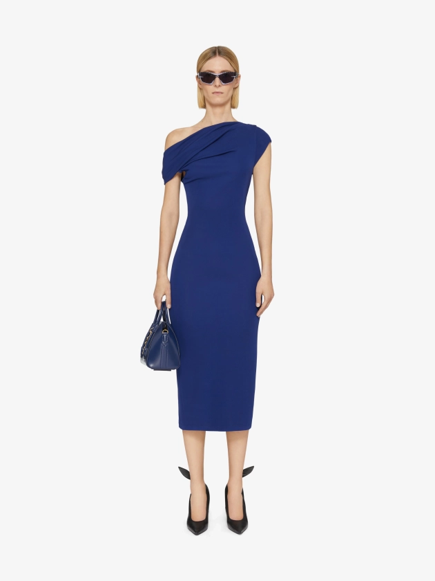 Robe drapée asymétrique en crêpe - bleu saphir | GIVENCHY FR