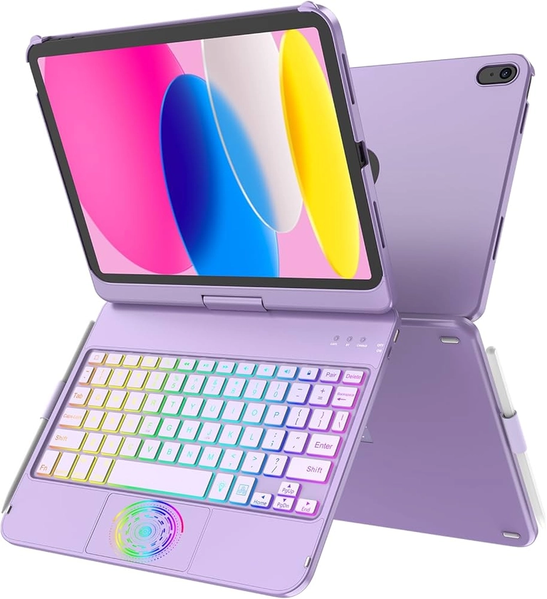 Keyboard Case for iPad 10th Generation,Multi-Touch Trackpad Keyboard Case with Pencil Holder 360°Rotatable Protective Cover for Apple 2022 10.9 inch iPad 10th Gen(Purple)