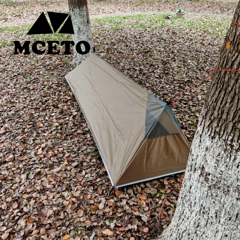 Poleless A-frame Tent Outdoor Ultralight Rodless Camping Hiking Double Layer Tent For 1 Person,only 500g,Khaki color