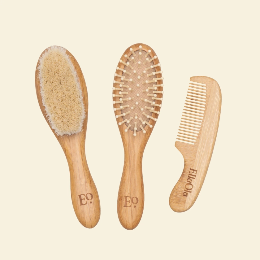 EllaOla 3-Piece Baby Bamboo Brush & Comb Set